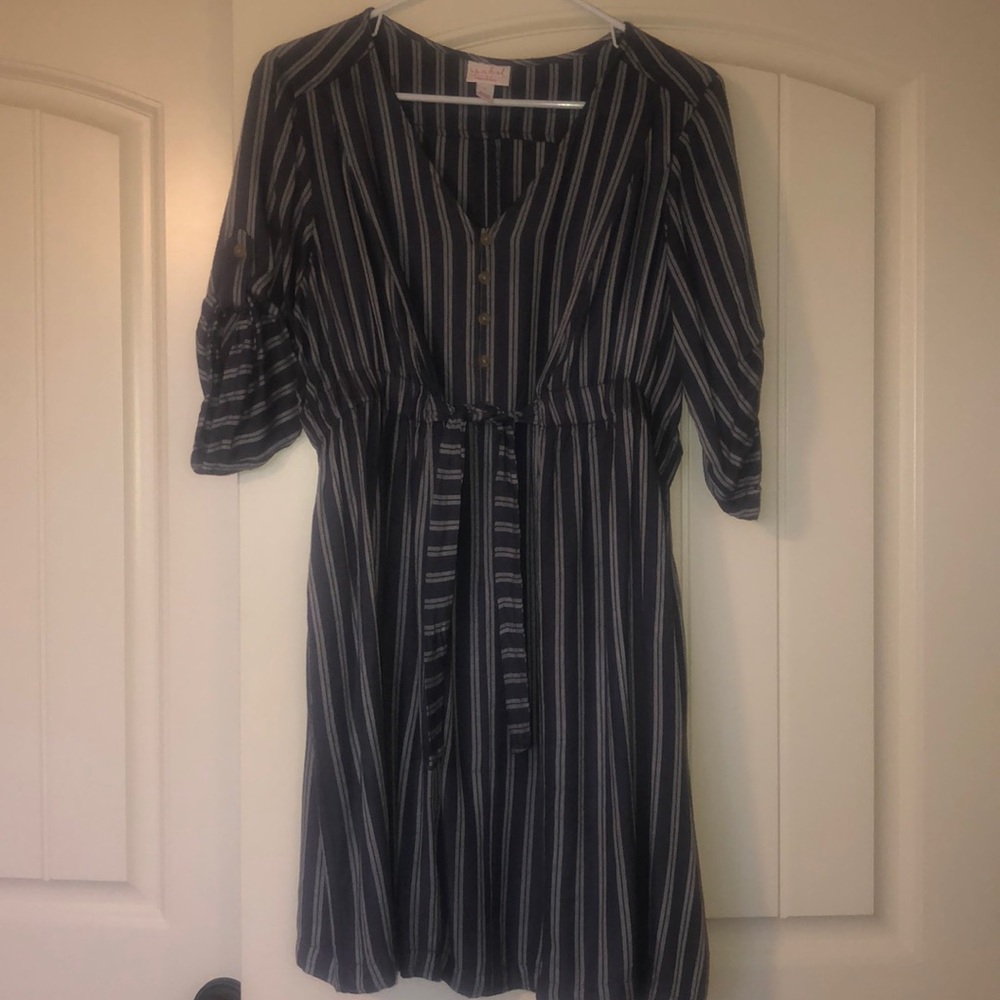 Denim Colored Striped Maternity Dress - Isabel